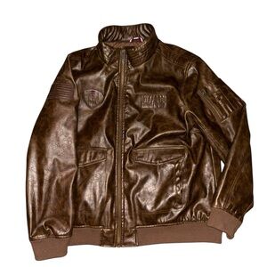 Tommy Hilfiger Top Gun Aviator Faux Leather Jacket Mens Size XXL Saddle Brown